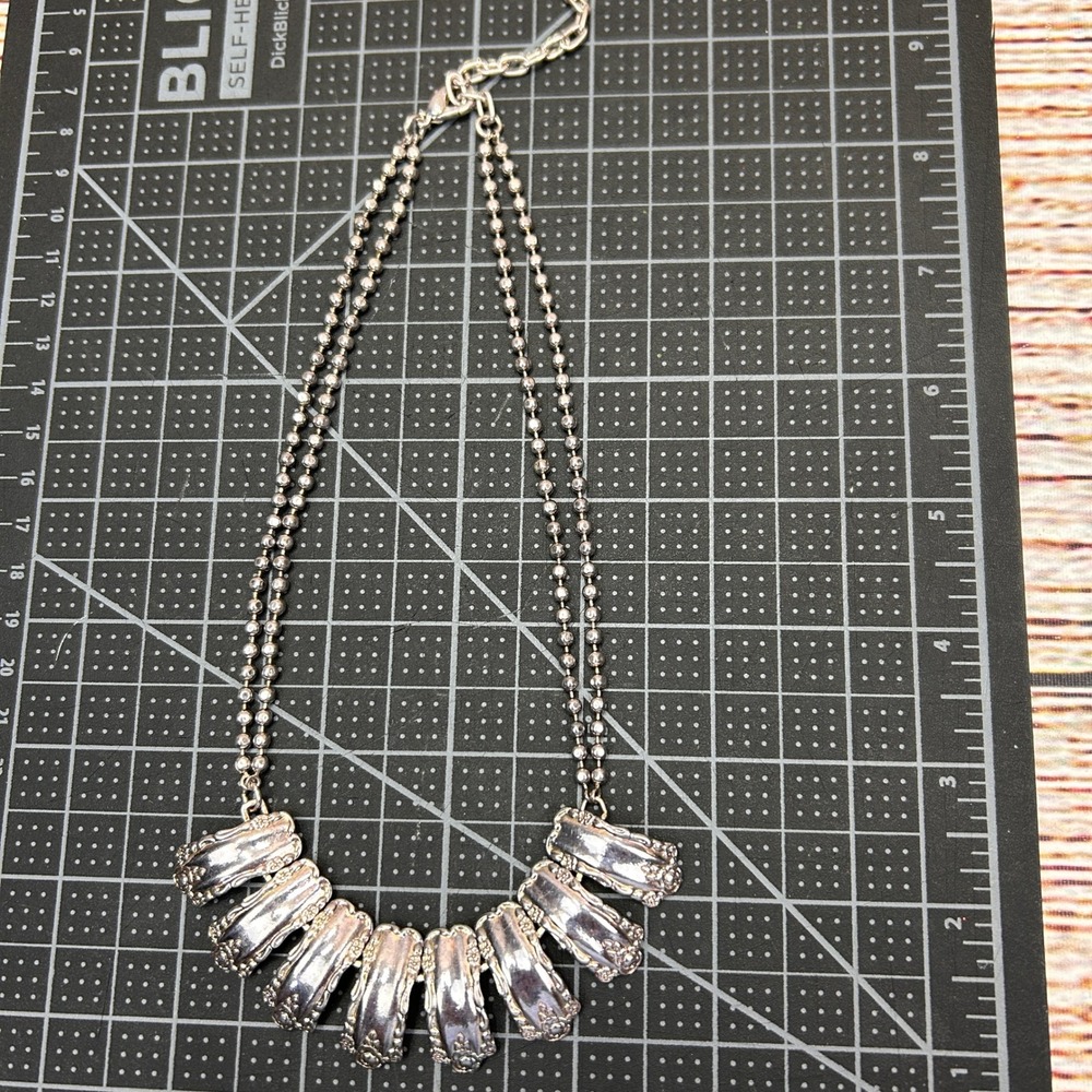 Unique‎ Statement Necklace Silver Tone Ball Chain Segmented Fan Design